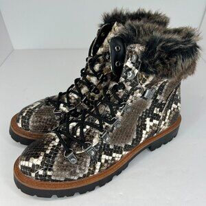 Report Womens Animal Print Faux Fur Trim Lace Up Size 7.5 Combat Boots